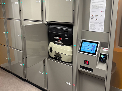 Rows of secure luggage lockers